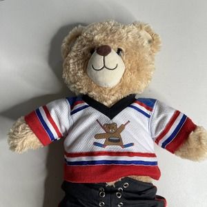 Build a Bear Hockey Player Plush Stuffed Animal - Jersey Pants Clean Red White B